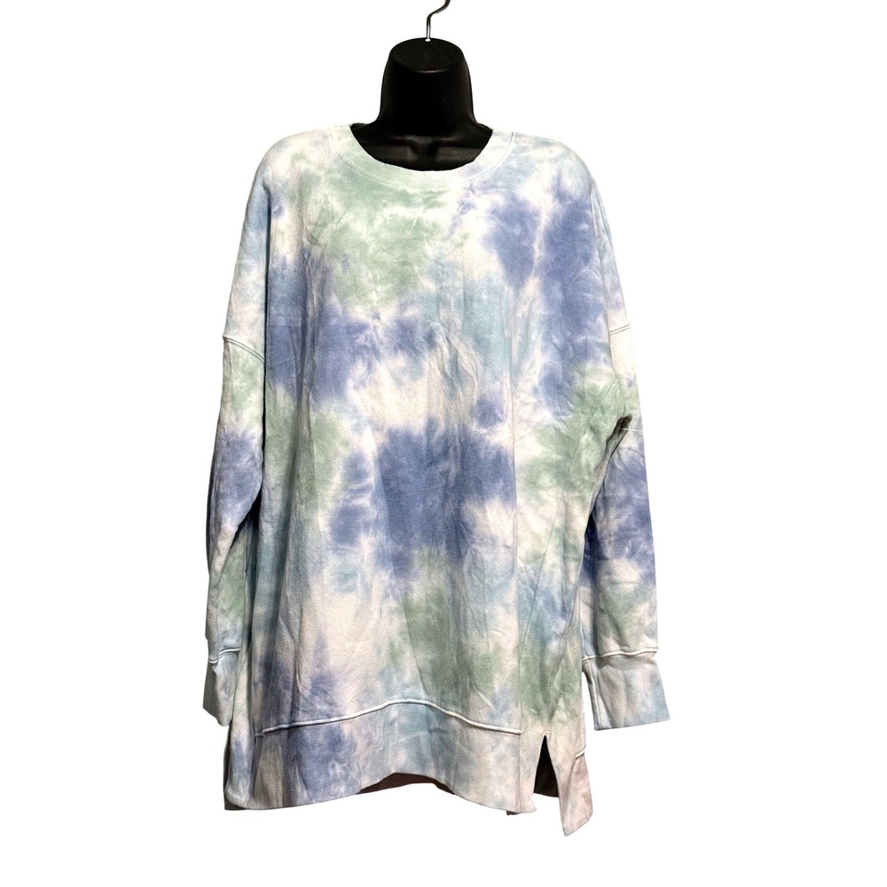 SO Lounge Life Weekend Sweatshirt Blue Green Tie Dye Oversized Pullover Large